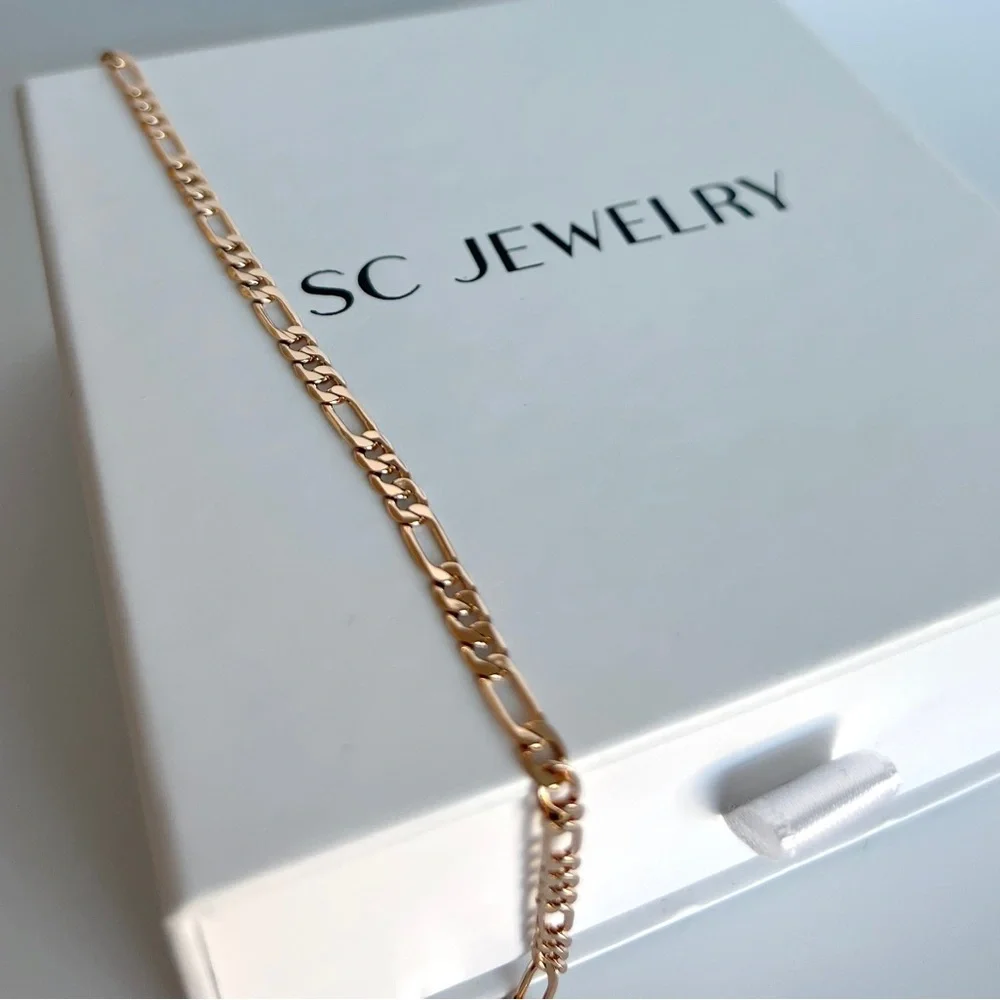18k Gold Plated Thin Figaro Chain Bracelet Luxury Chain Bracelet Jewelry